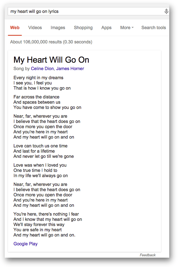 my heart will go onの歌詞のアンサーボックス