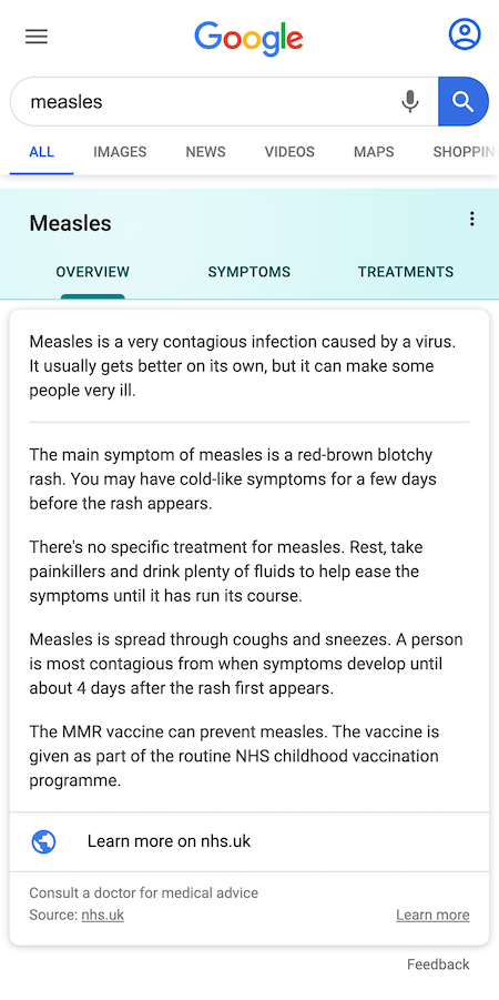 measles のナレッジパネル