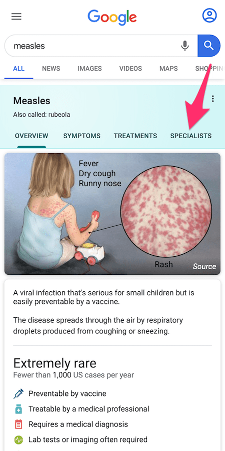 measles のナレッジパネル