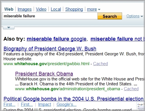 Yahooでのmiserable failureのSERP