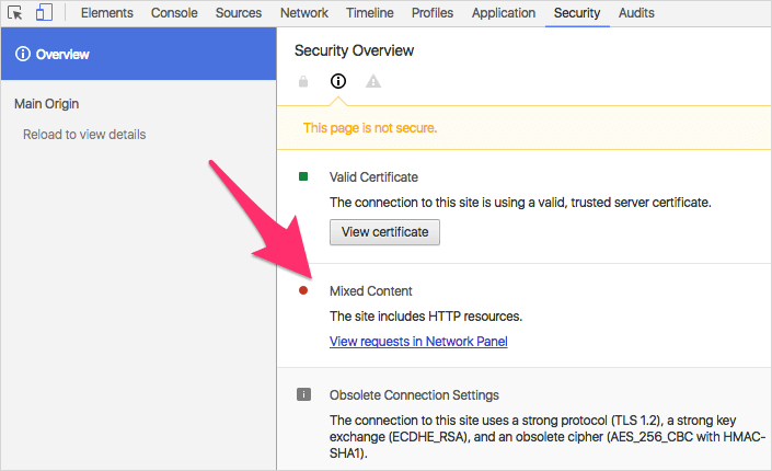 Mixed content reported on Security Panel