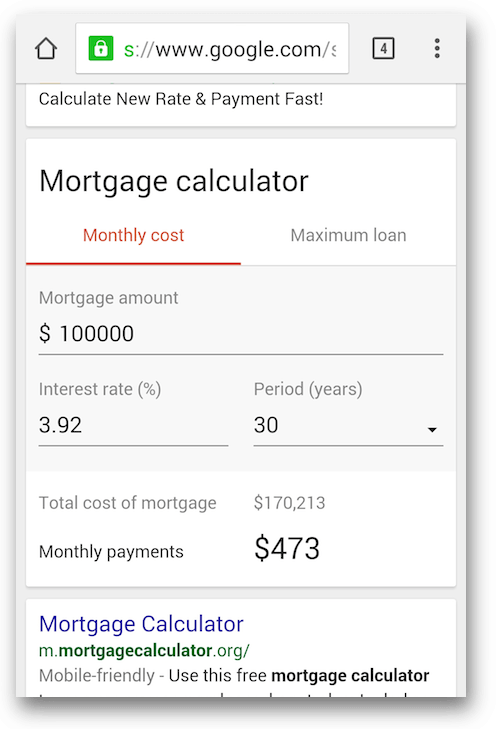 mortgage calculatorのアンサーボックス