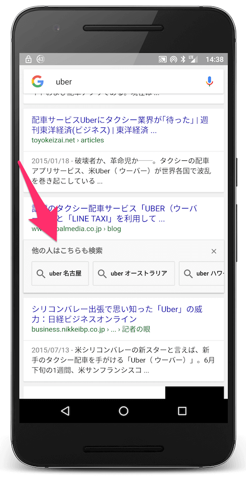 アクセスした結果の下に表示される「他の人はこちらも検索」