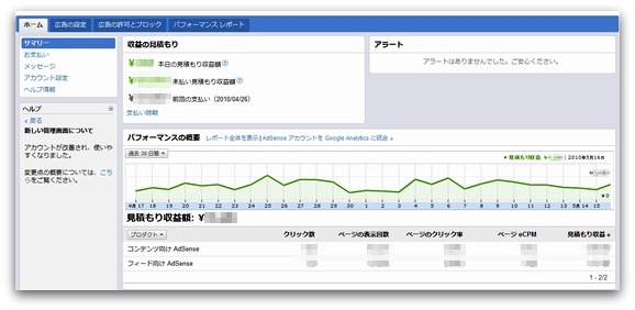 AdSenseの新しい管理画面 トップ