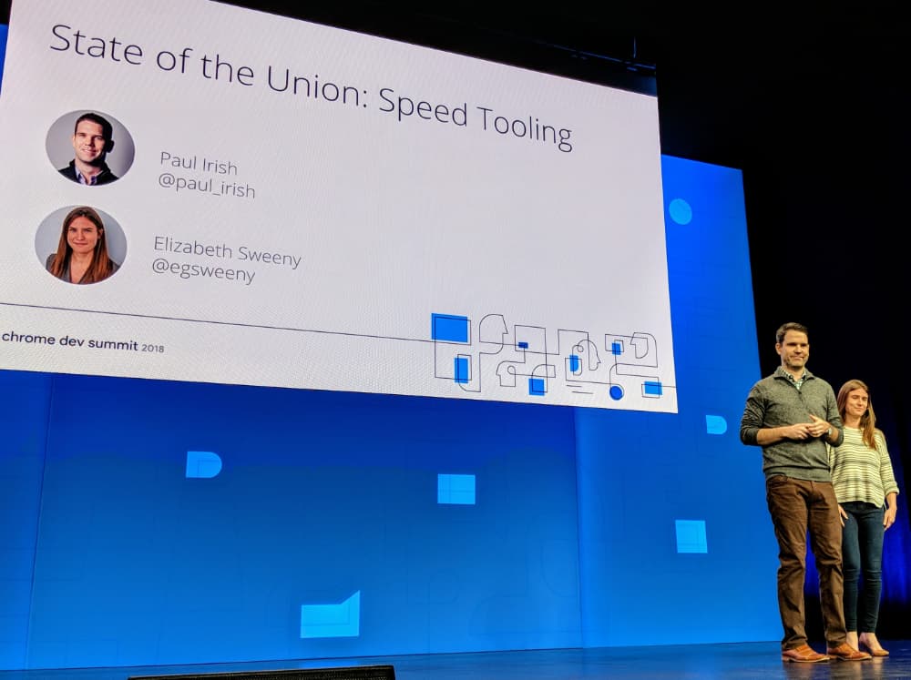 Paul Irish and Elizabeth Sweeny taking at Chrome Dev Summit 2018