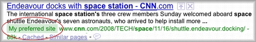 CNN.COMをPreferred Sitesに登録したSERP