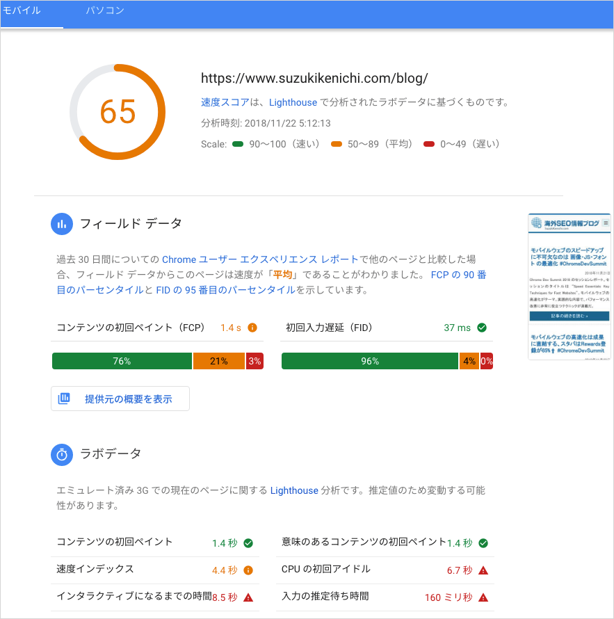 PSI の結果 モバイル