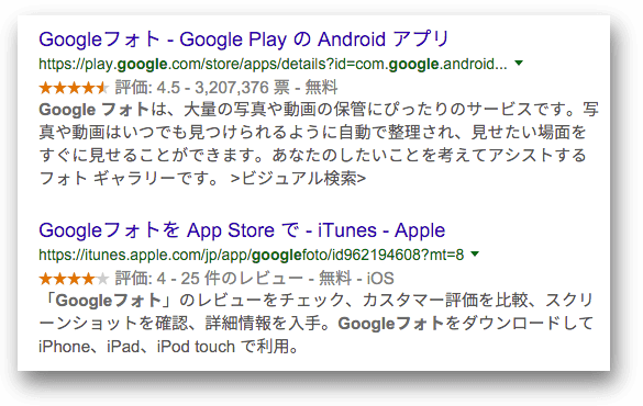 評価のリッチスニペット