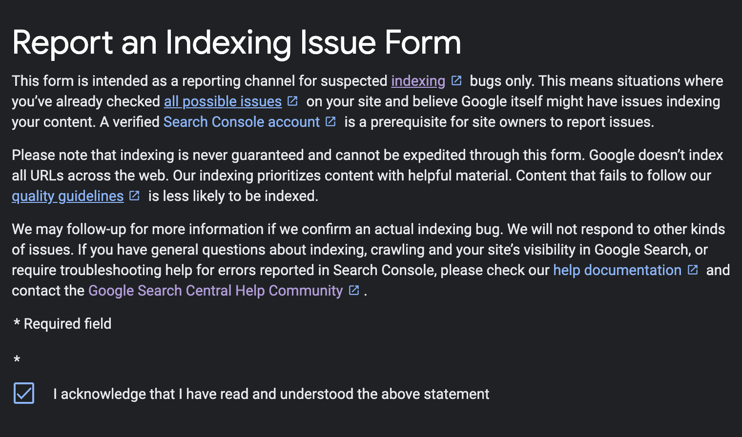 Report an Indexing issue