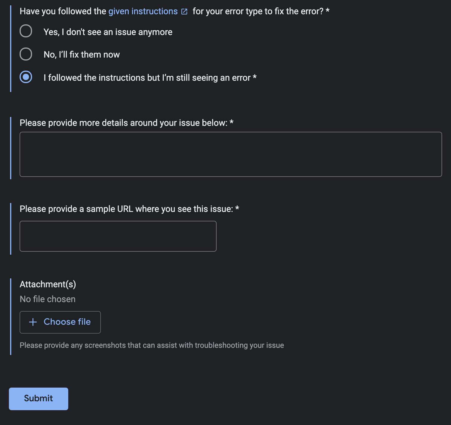 Report an Indexing issue