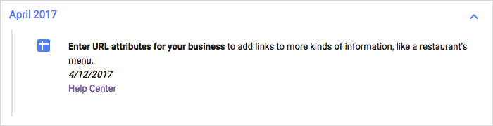 Enter URL attributes for your business to add links to more kinds of information, like a restaurant's menu.