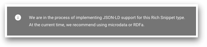 We are in the process of implementing JSON-LD support for this Rich Snippet type. At the current time, we recommend using microdata or RDFa.