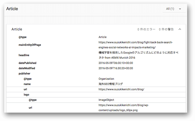 構造化データテストツールの検証結果、詳細