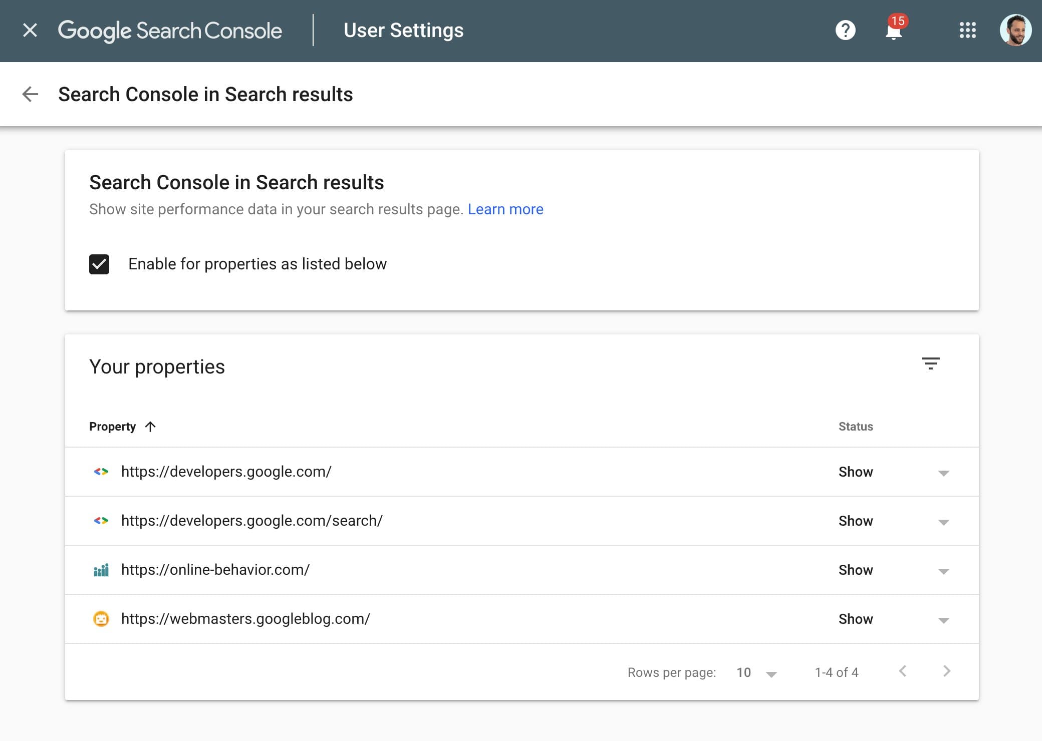 検索結果での Search Console