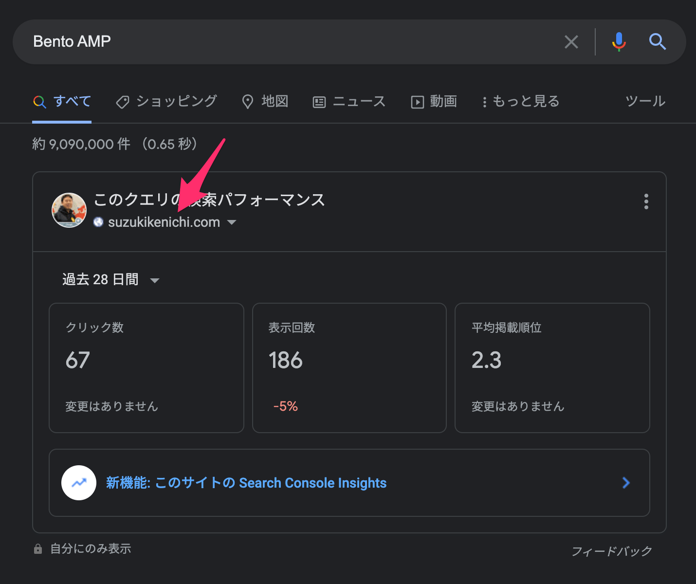 検索結果での Search Console、ドメイン プロパティ