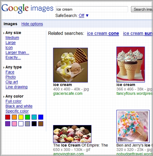 Show Options on Google Image Search