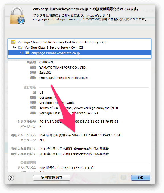 署名アルゴリズムにはSHA-1