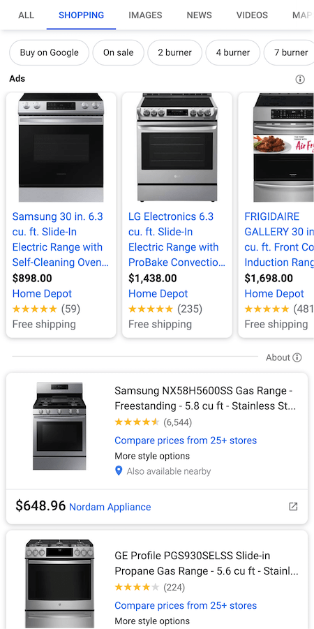 steam oven range のショッピング結果（米国）