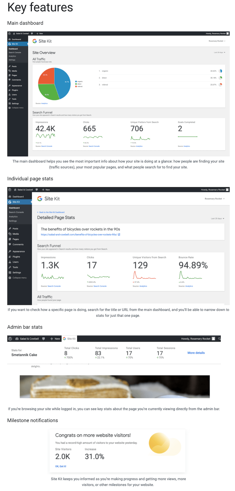 WordPress のダッシュボードで見た Search Console のレポート