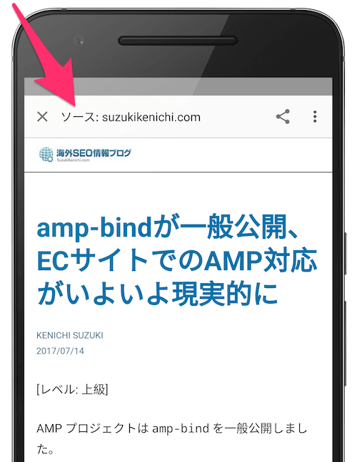 「ソース」でオリジナルのドメイン名を表示