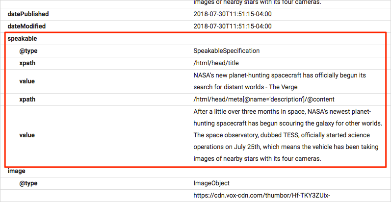 The Verge の SpeakableSpecification 構造化データ