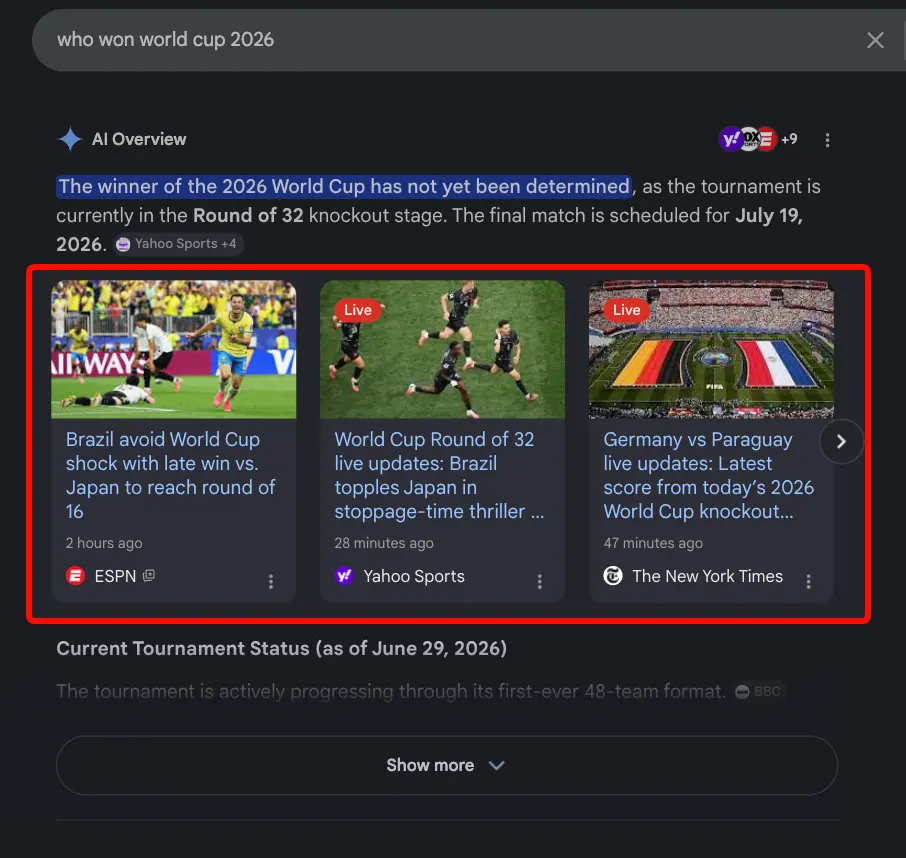 AI Overviewsの中のTop Stories