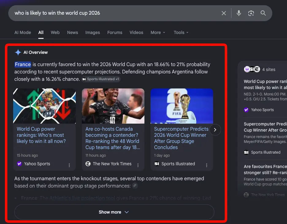 AI Overviewsの中のTop Stories