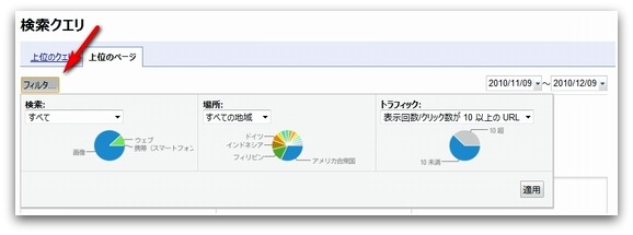 Googleウェブマスターツール 上位のページ フィルタ