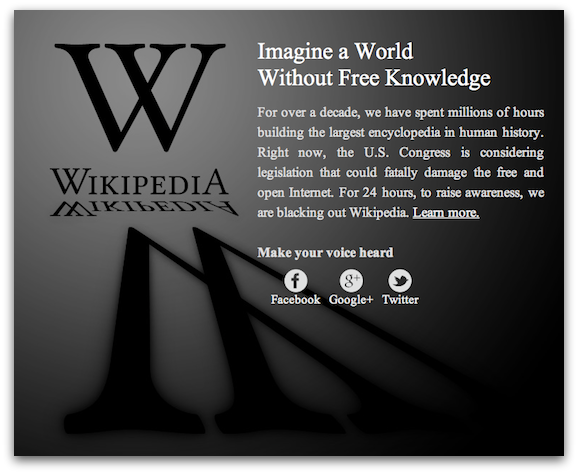 SOPA抗議でブラックアウトしたWikipedia