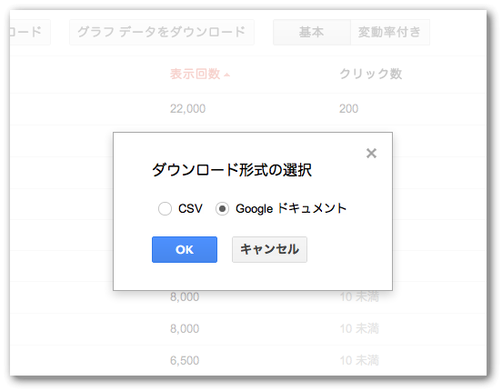 Googleドキュメント形式でGoogleウェブマスターツールのデータをダウンロード