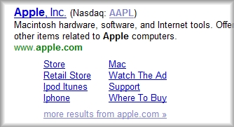 appleを検索したときのヤフー サイトリンク