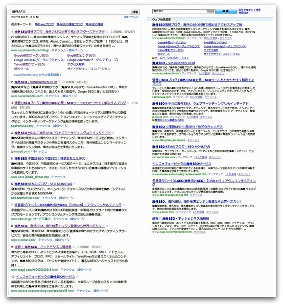 「海外SEO」のSERP比較