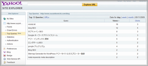 Yahoo Site Explorer Top Queries